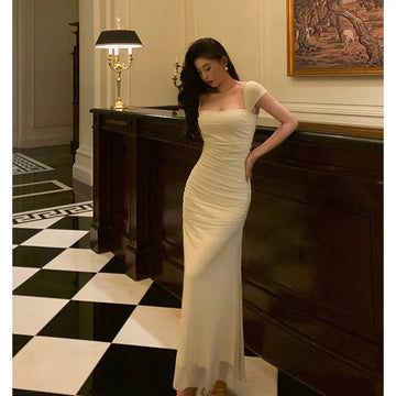 Sheath Square Neckline Ivory Date Night Dress Prom Dresses Party Dress Birthday Outfits SD826